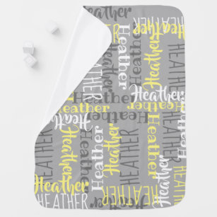 Cobertor De Bebe Garota de Tipografia Personalizada de Nome Amarelo