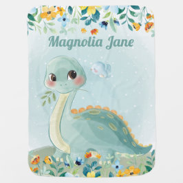 Cobertor De Bebe Jato de Dinossauro Teal Bonito com Flores Escamosa