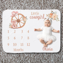 Little Cowgirl Western Milestone Baby Blanket