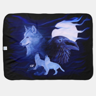 Cobertor De Bebe Lobo e corvo na noite
