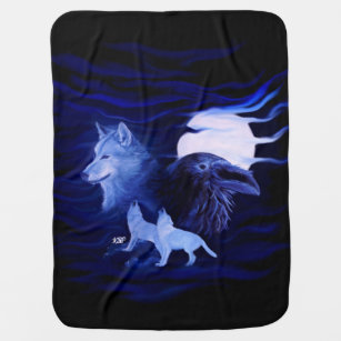 Cobertor De Bebe Lobos e corvo com Lua cheia