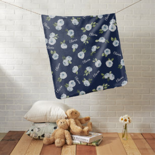 Cobertor De Bebe Marinho Blue Floral Personalizado