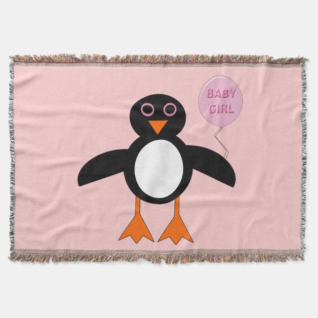 Cobertor de Bebê Menina Rosa Fofa de Pinguim (Frente)