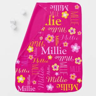 Cobertor De Bebe Meninas bonitinhas amarelas cor-de-rosa nome Milli