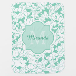 Cobertor De Bebe Modern Mint Green Floral Girly Monograma Com Nome