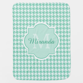 Cobertor De Bebe Monograma Chic Mint Green Houndstooth Com Nome