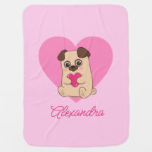 Nome de Pug Cardíaco Rosa Kawaii Cute Personalizad