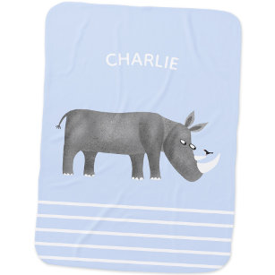 Cobertor De Bebe Nome Personalizado do Amante de os animais Rinocer