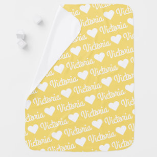 Cobertor De Bebe Nome Personalizado Simples Pastel Amarelo