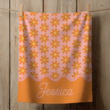 Orange Daisy Pattern on Pastel Pink with Name Girl