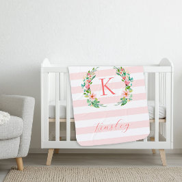 Cobertor De Bebe Paradise Floral e Stripes Monograma