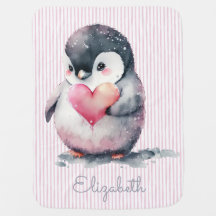 Pinguim Bebê Aquarela Fofa Listras Rosa Personaliz