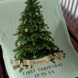 Cobertor De Bebe Primeiro Natal - Árvore Fresca Verde Sage Blanket