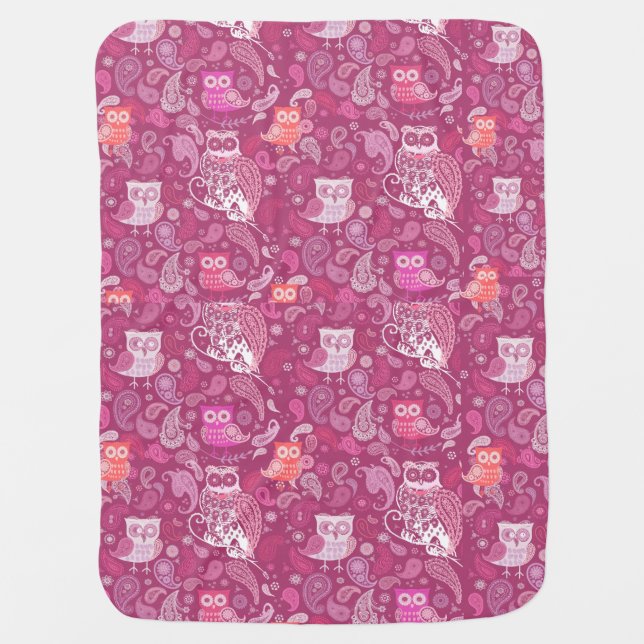 Cobertor De Bebe Teste padrão bonito das corujas cor-de-rosa de (Frente)