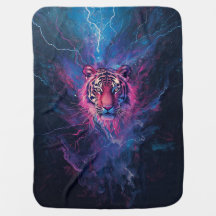 Tigre Abstrato Relâmpago Elétrico Neon Brilhante