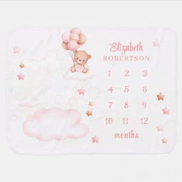 Cobertor De Bebe Urso de Teddy com Balões Cor-de-Rosa Milho