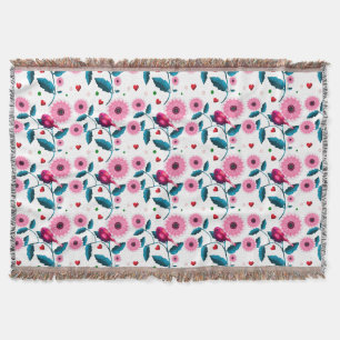 Cobertor de Design Botânico Floral de Pássaro Rosa