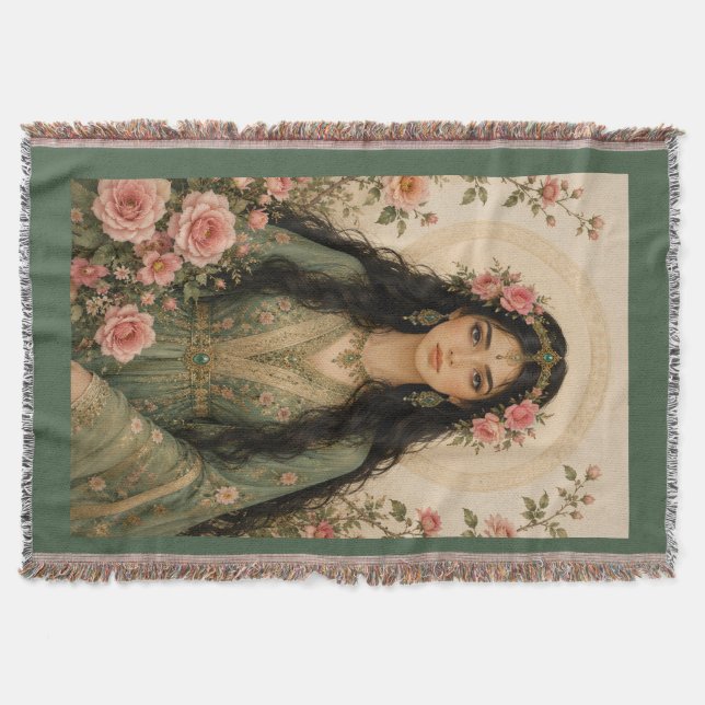 Cobertor de Fleece Dama Floral Esmeralda | Rosa Pe (Frente)