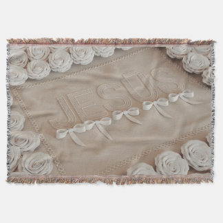 Cobertor de Fleece e Sherpa JESÚS – Rosas Brancas 