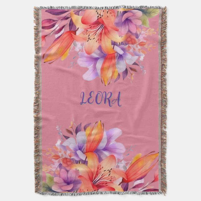 Cobertor de Fleece Personalizado com Nome de Flor (Frente Vertical)