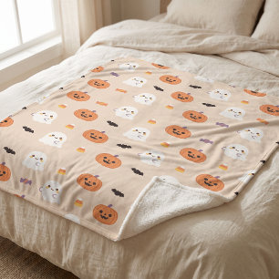 Cobertor de Fleece Sherpa Kawaii de Halloween