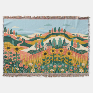 Cobertor de Girassol Boho Salmão Verde Floresta