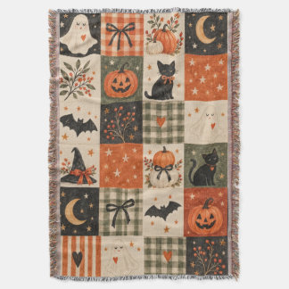 Cobertor de Halloween Vintage com Fantasmas e Gato