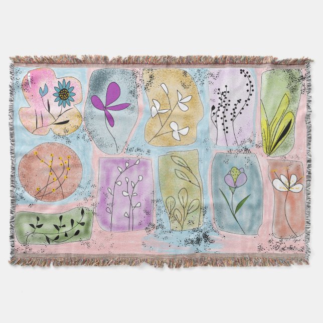 Cobertor de Lançar com Desenho Floral Caprichoso e (Frente)