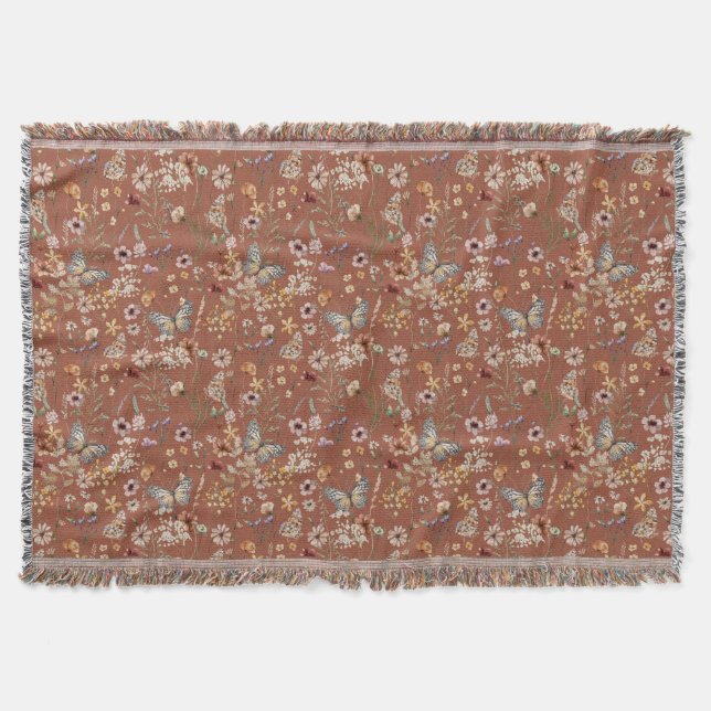 Cobertor de Lançar Floral Boho Terracota (Frente)