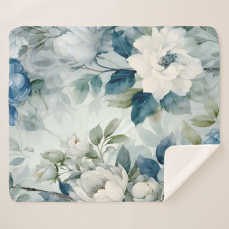 Cobertor de Luxo de Sherpa Fleece Floral Azul