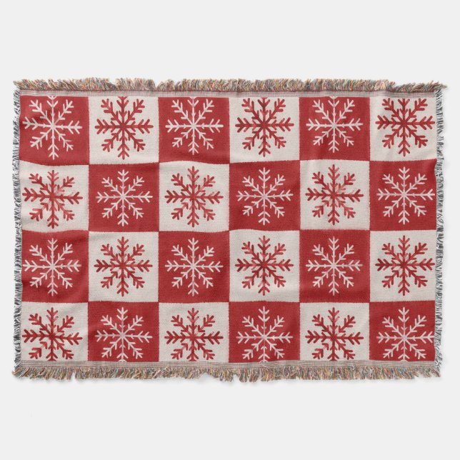 Cobertor de Natal com Floco de Neve Vermelho e Cre (Frente)