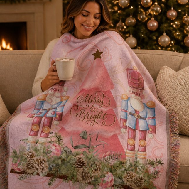 Cobertor de Natal Rosa com Quebra-Nozes e Árvore (Criador carregado)