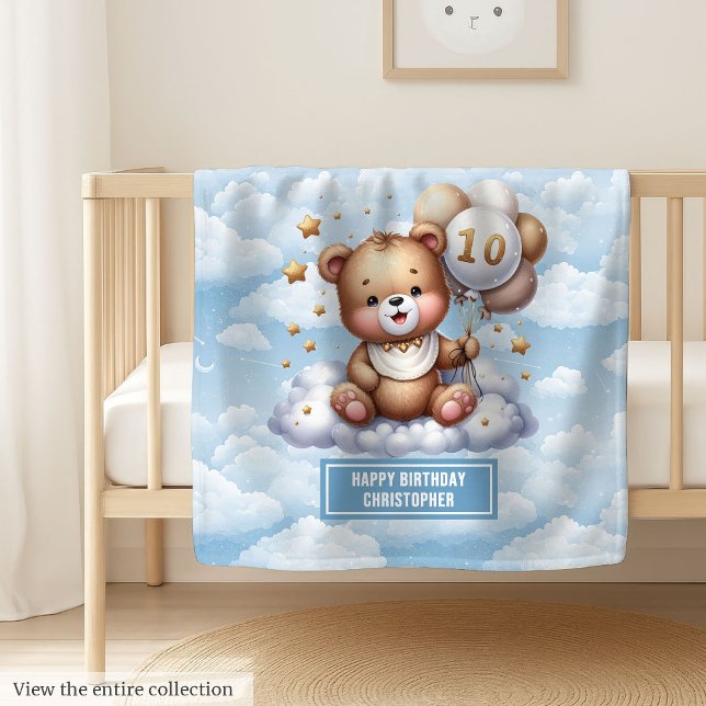 cobertor de presentes de 10 anos com nome de ursin (10th birthday gift blanket with custom teddy name)
