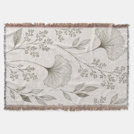 Cobertor de Tecido Botânico Vintage Ginkgo