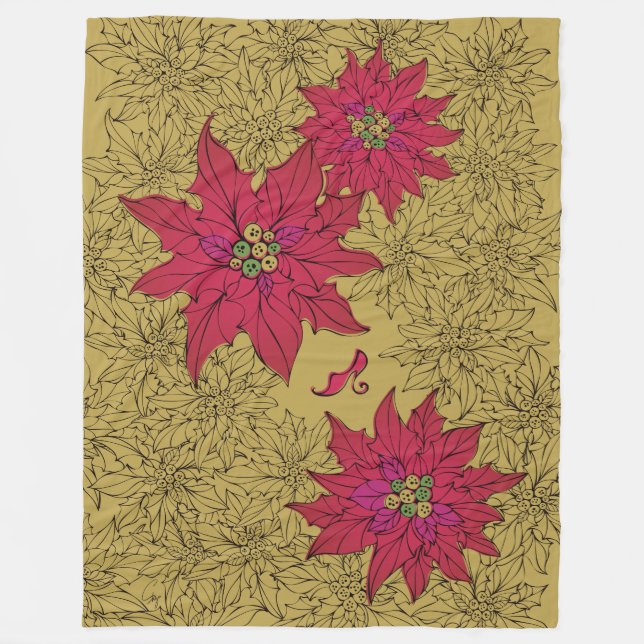 COBERTOR DE VELO ポインセチアと赤い靴。からし色 (Frente)