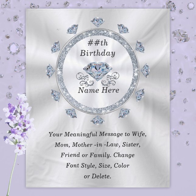 Cobertor De Velo 100º, 75º, 70, 60º Aniversário Presente para Espos (Diamond Birthday Blanket. 60th Birthday Gift Ideas, 75th Birthday Gifts, 100th birthday present. )