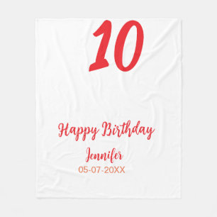 Cobertor De Velo 10.º aniversário adicionar nome data ano vermelho