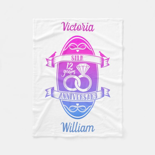 Cobertor De Velo 12 anos de aniversário tradicional do casamento da (Frente)