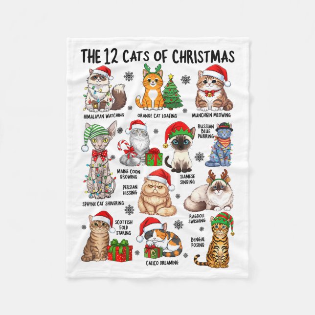 Cobertor De Velo 12 Cats Of Christmas Funny Xmas Cat Lover Holiday  (Frente)