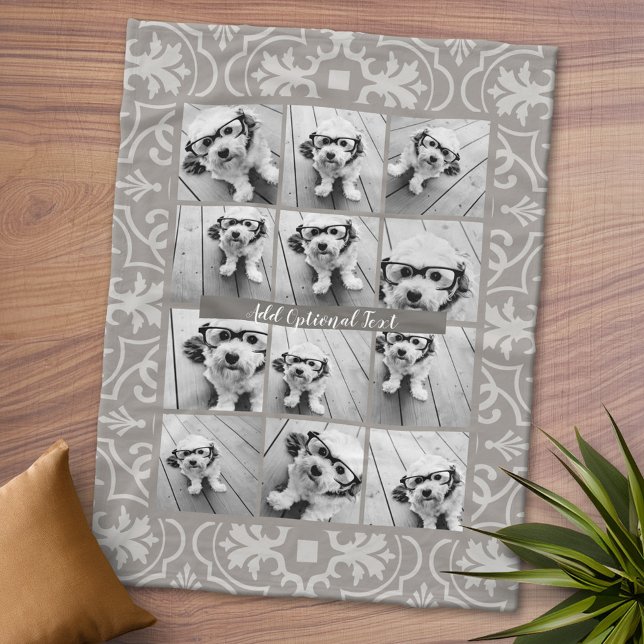 Cobertor De Velo 12 Colagem de Fotos - Padrão Rustic Farmhouse Beig (Personalized Fleece Blanket - Add Photos and Text or Customize completely in advanced design area)