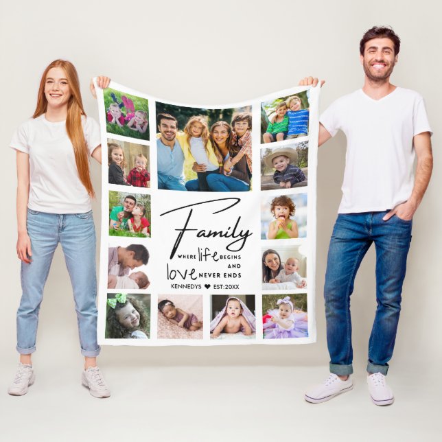 Cobertor De Velo 13 Photo Collage Family Quote Name Black And white (In Situ)