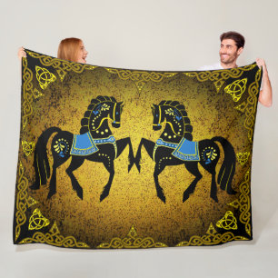 Cobertor De Velo 2 Folha negra Frísia Viking coração dourado/azul