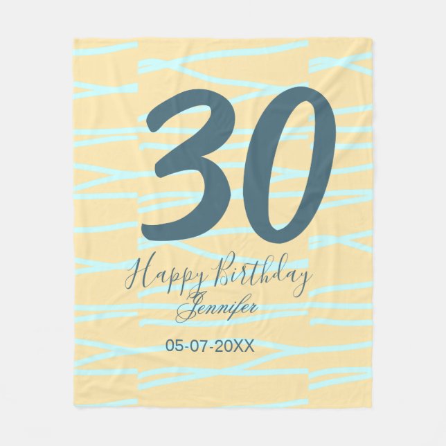 Cobertor De Velo 30th birthday add name date year yellow blue paste (Frente)