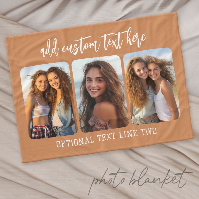 Cobertor De Velo 3 Colagem de Fotos com script moderno (Custom Fleece Photo Blanket)