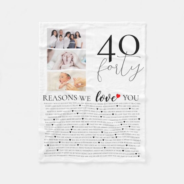 Cobertor De Velo 40 razões pelas quais o amamos. (Frente)