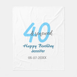 Cobertor De Velo 40th & renewed birthday name date blue bold number
