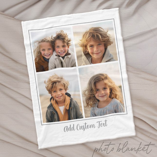 Cobertor De Velo 4 Colagem de Fotos Roteiro Tendência Texto - Branc (Custom Photo Blanket)