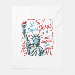 Cobertor De Velo 4 de Julho Ela Ama Jesus e a América Também Cristo