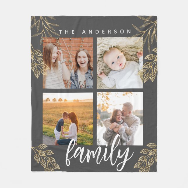 Cobertor De Velo 4 fotos com script de grade de colagem Fleece Blan (Frente)