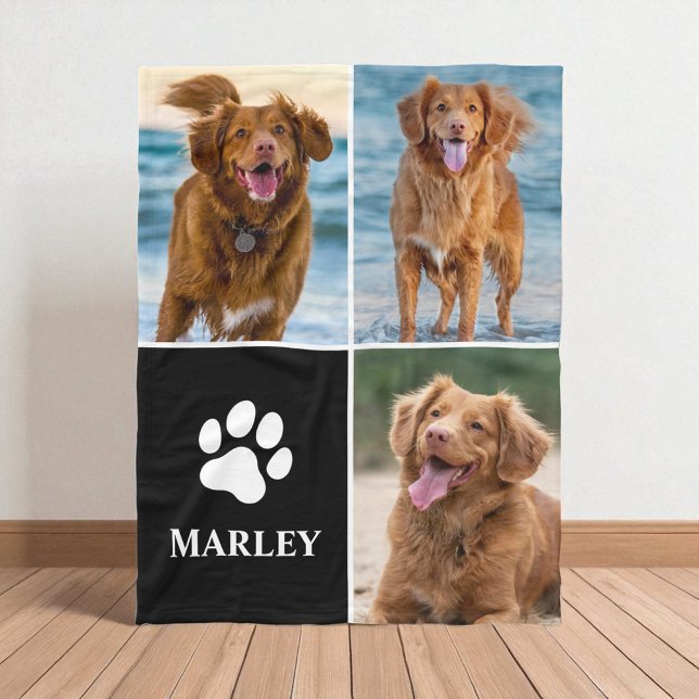 Cobertor De Velo 4 Photo Collage Cute Paw Print Dog Lover Pet (Criador carregado)
